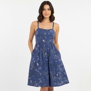 Gap Blue Linen Flora & Fauna Print Spaghetti Strap Mini Dress Women's Size S